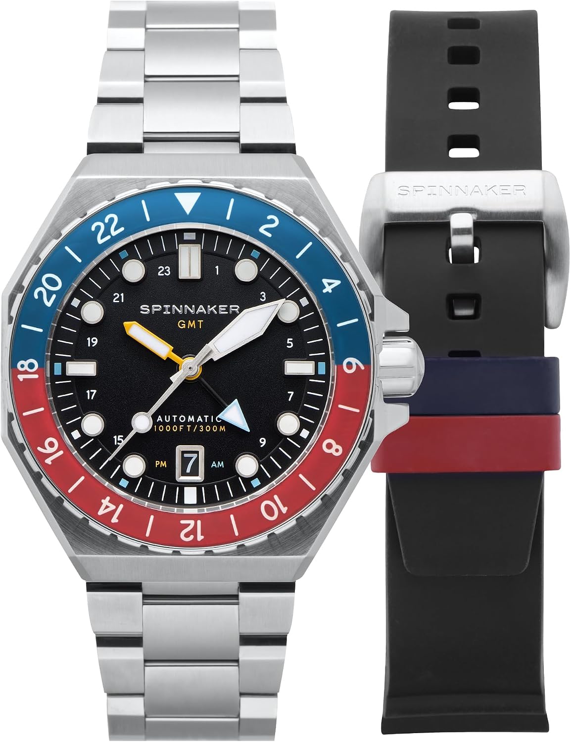 Reloj Spinnaker Dumas para hombre, automático GMT de buceo – Movimiento Seiko NH34, caja de acero inoxidable de 44mm, resistente al agua 300m, pulsera de acero inoxidable, SP-5119