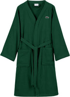 Lacoste Bata de baño clásica de piqué, 100% rizo de algodón suave, bata de baño unisex para adultos, absorbente y de secado rápido, talla única para la mayoría