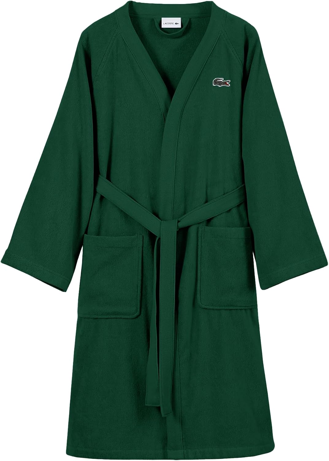 Lacoste Bata de baño clásica de piqué, 100% rizo de algodón suave, bata de baño unisex para adultos, absorbente y de secado rápido, talla única para la mayoría