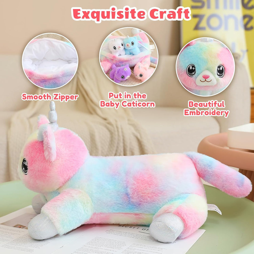SQEQE Gato Unicornio de Peluche Mamá Gato Unicornio con 4 Lindos Ga...