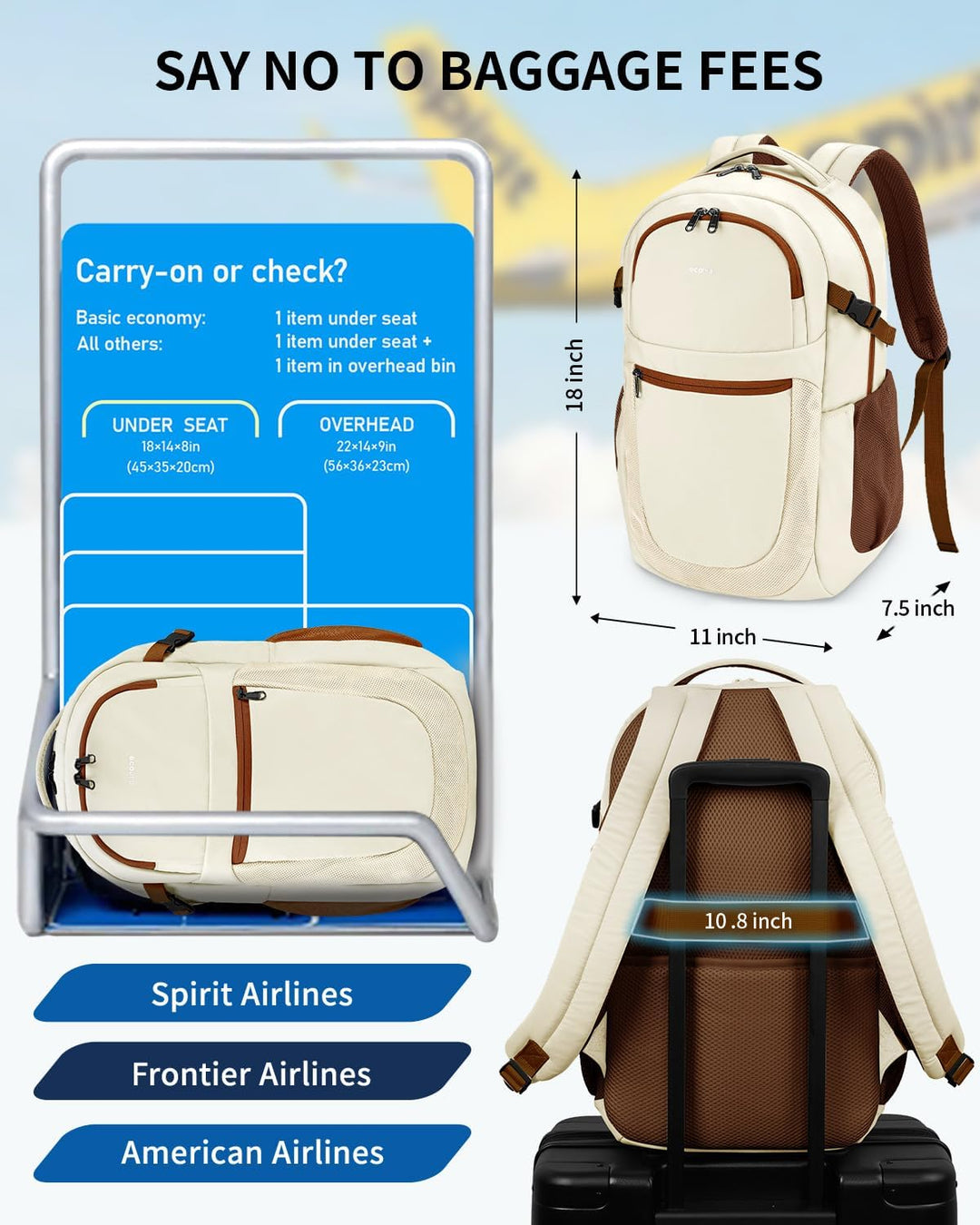 ECOHUB Mochila de viaje para mujer, se adapta a mochila para laptop...