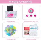 Set de 160 Fichas de Mahjong en color Rosa con Grabado y Bolsa de Transporte y Accesorios, Juego de Fichas de Mahjong de 1.2’’