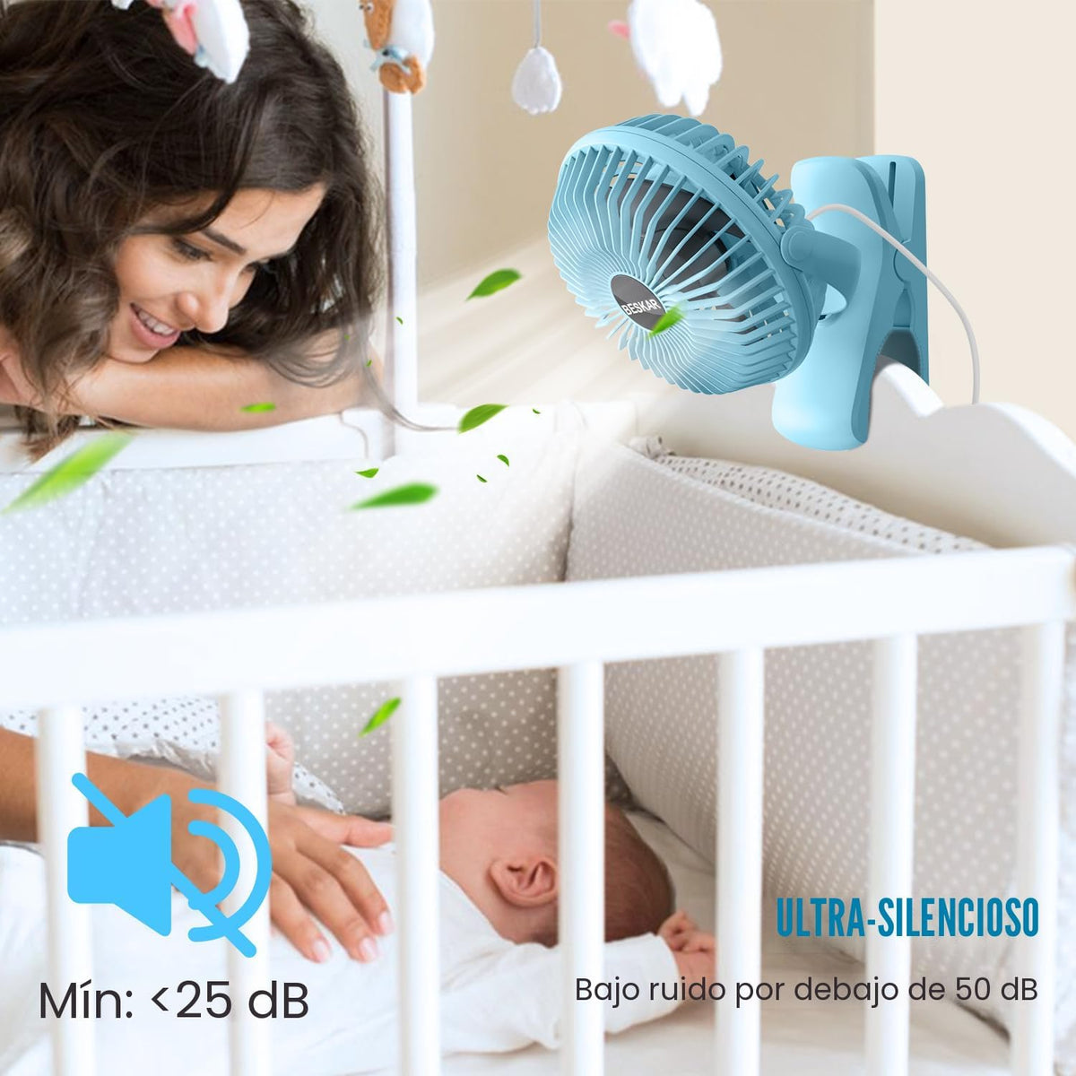 BESKAR Ventilador USB con clip, ventilador de escritorio pequeño po...