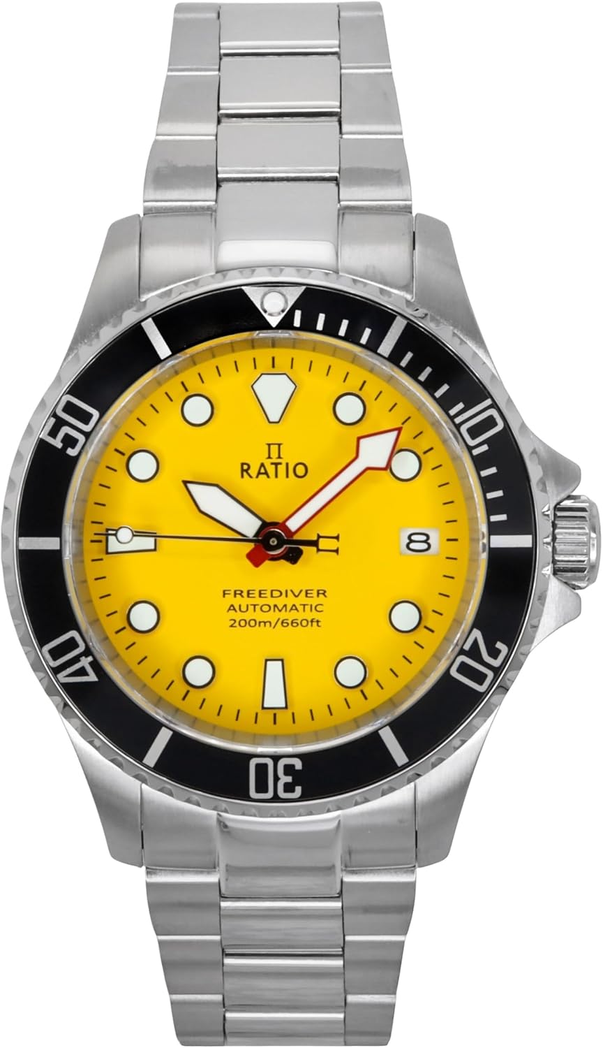 RATIO FreeDiver Reloj de Buceo de Cristal Zafiro Movimiento Automático Japonés Reloj de Buceo 200m Resistente al Agua Reloj de Buceo