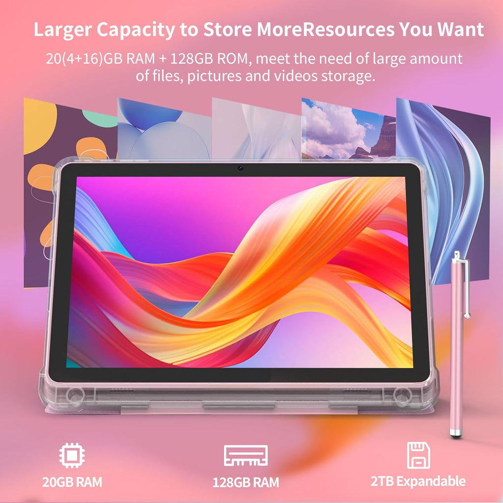 Tableta Android 15 de 10 pulgadas, 20GB RAM 128GB ROM 2TB Expandible, Rosa
