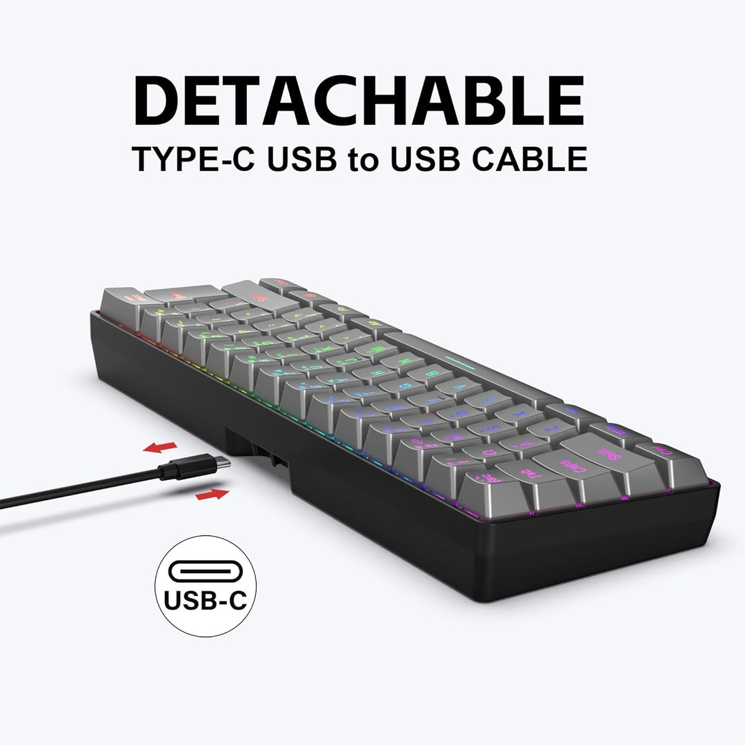 Snpurdiri Teclado para juegos 60% con cable, retroiluminado RGB, ul...