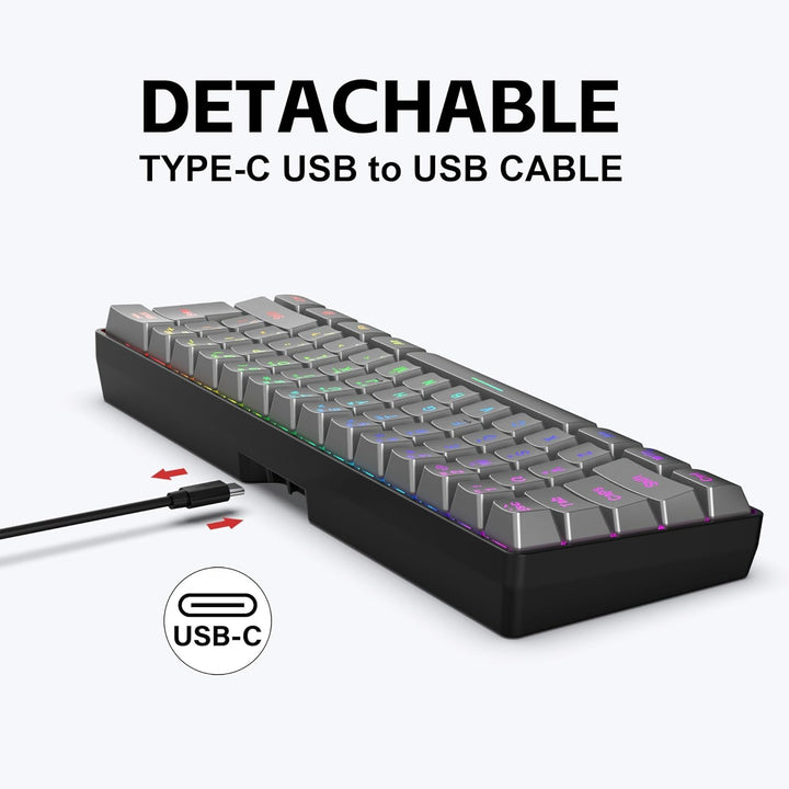 Snpurdiri Teclado para juegos 60% con cable, retroiluminado RGB, ul...
