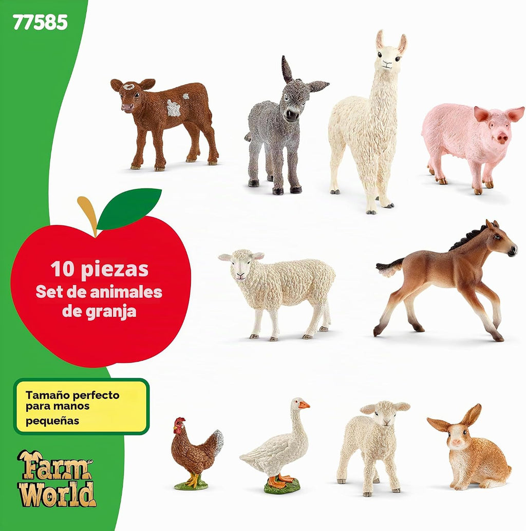 Schleich Farm World - Paquete de 10 Figuras de Animales de Granja - Niños 3+ | 77585