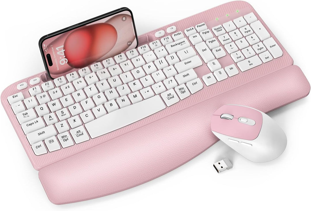 Combo de teclado y mouse inalámbricos, teclado ergonómico de tamaño...
