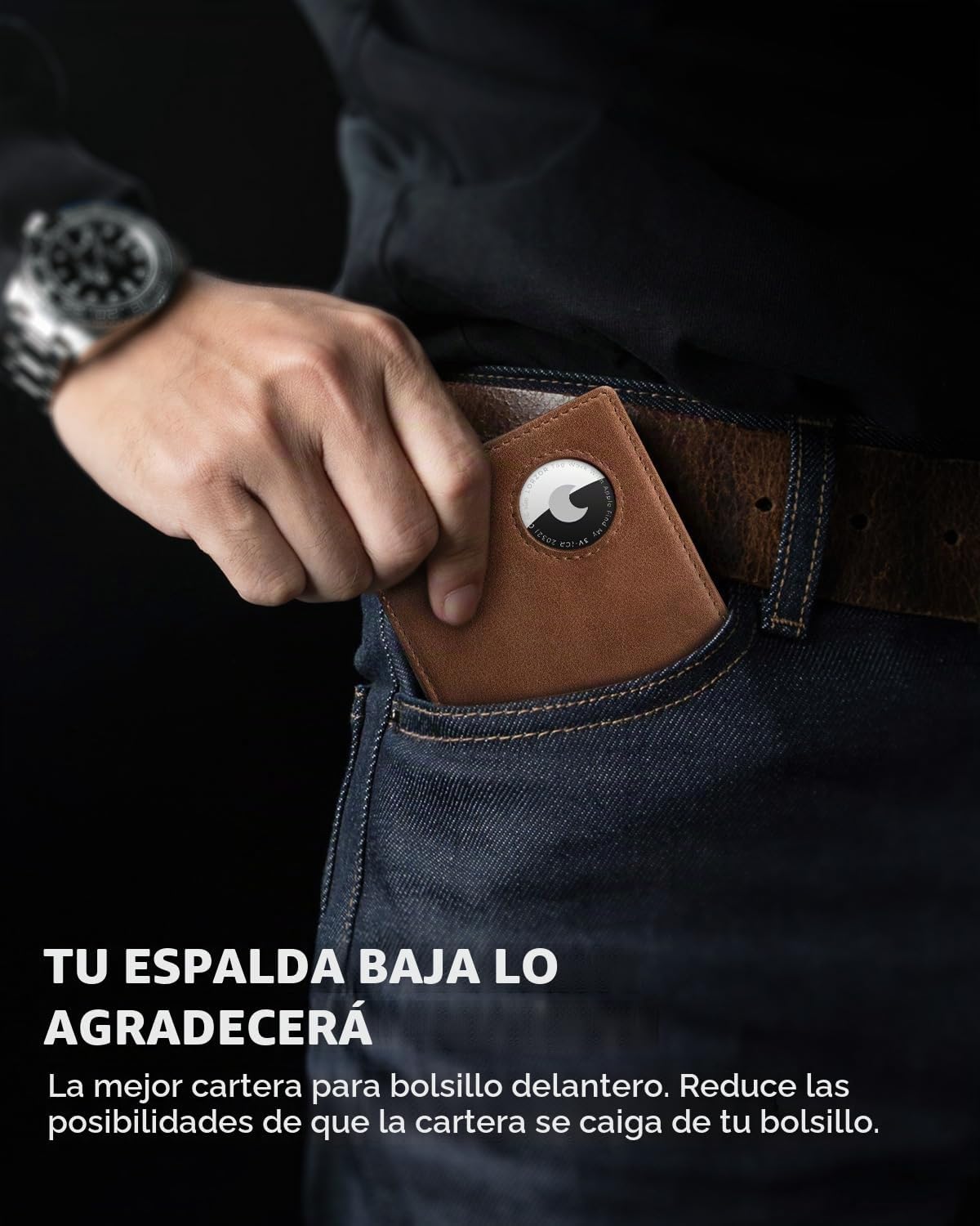Billetera para hombre con soporte AirTag, billetera plegable de cuero de grano completo con ventana de identificación, bloqueo RFID, regalos para hombres, papá, marido, hasta 12 tarjetas, Camel