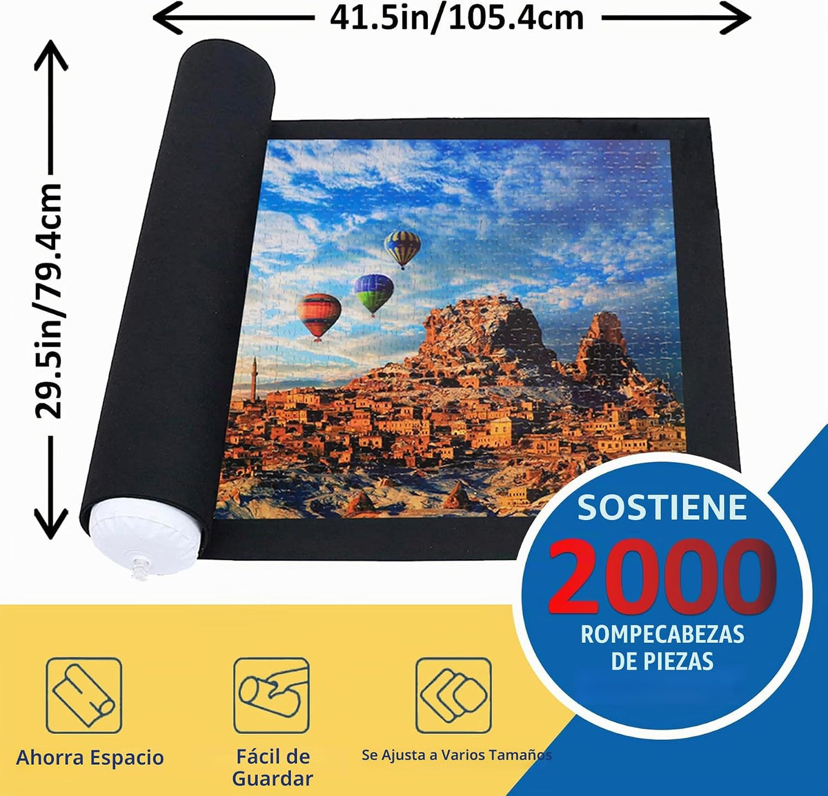 Tapete de rompecabezas enrollable para rompecabezas de hasta 2000, 1500, 1000, 500 piezas grandes y portátiles para guardar la mesa, cubierta de rompecabezas con bandejas clasificadoras, bolsa de