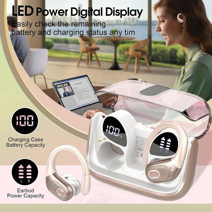 Aptkdoe Auriculares inalámbricos Bluetooth 5.4 de 75 horas para dep...