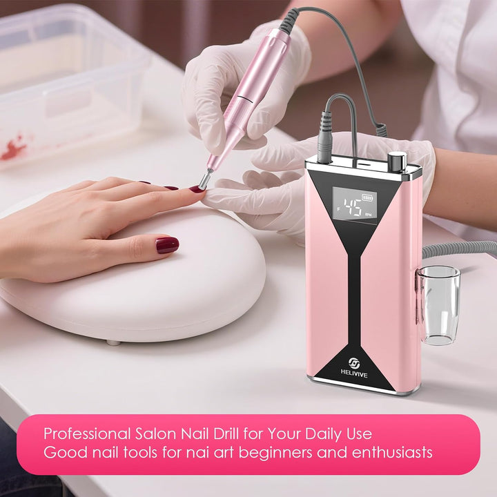 HELIVIVE Taladro de uñas eléctrico profesional de 45000 RPM (portát...