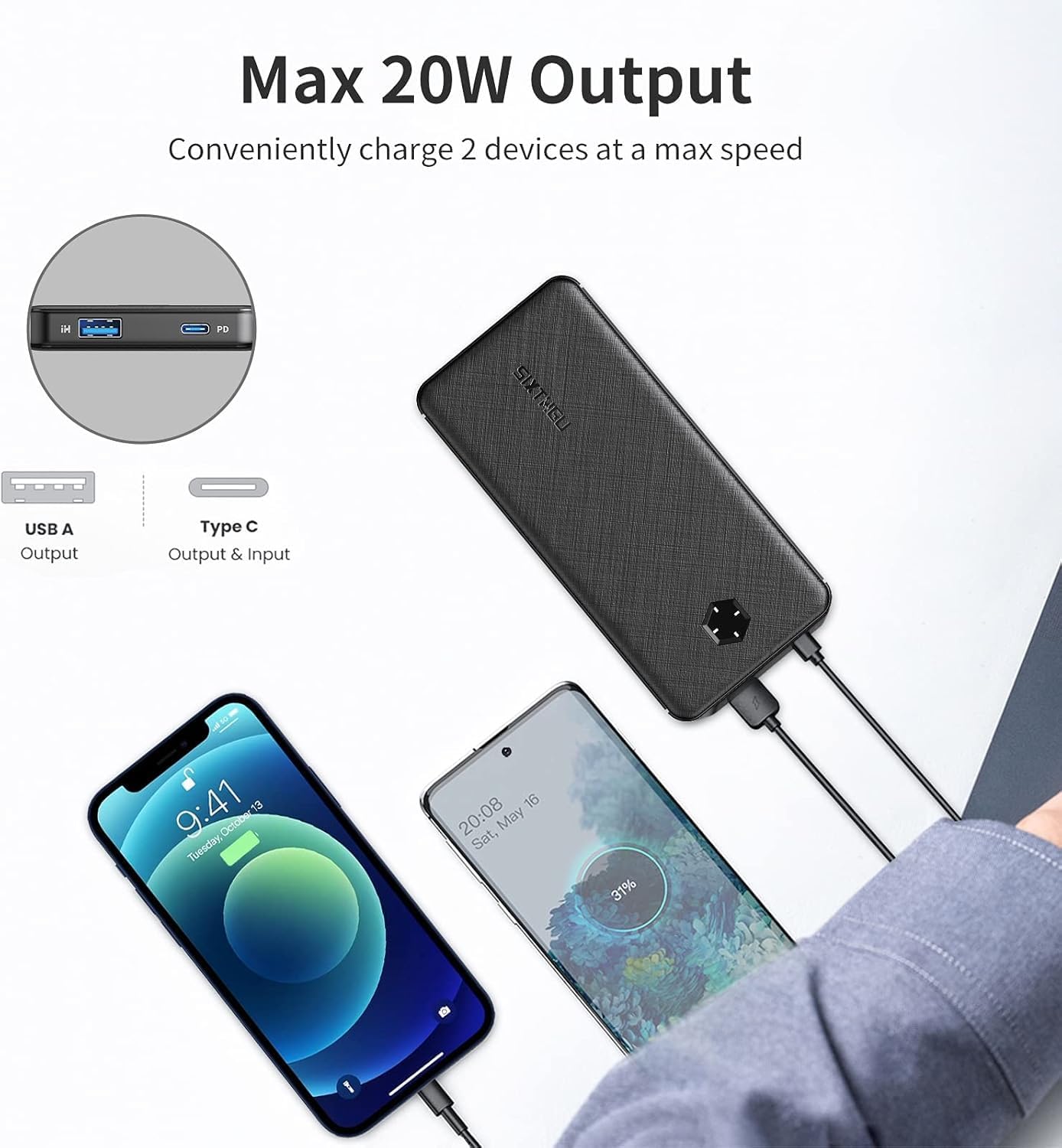 Cargador portátil, delgado 10000 mAh PD 22.5 W, USB C entrada y sal...