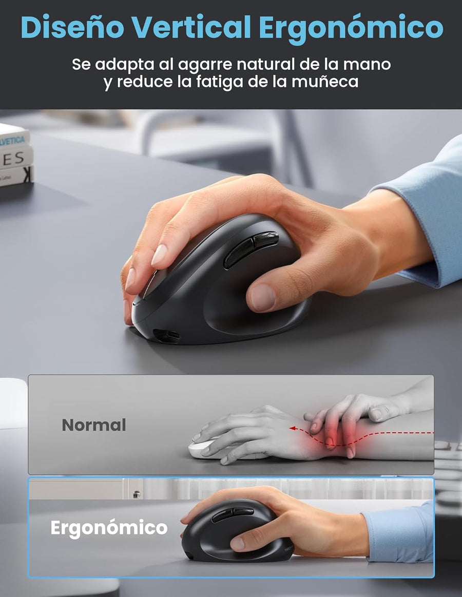 TECKNET Ratón Ergonómico, Ratón Vertical Inalámbrico Bluetooth, Bat...