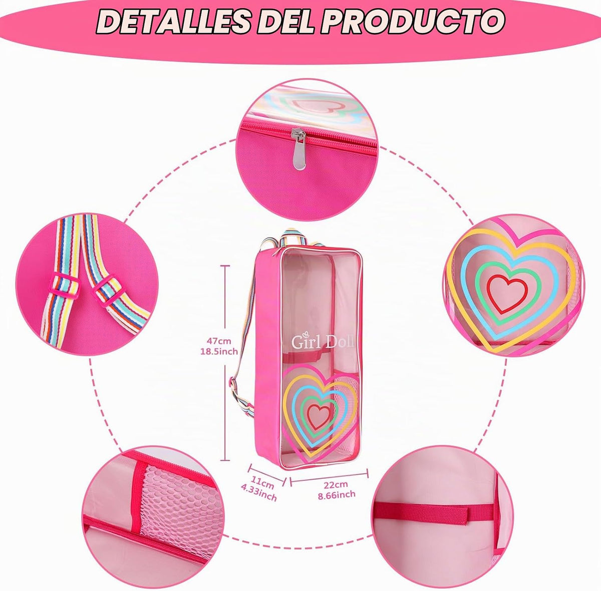 ZITA ELEMENT - Mochila de viaje para muñeca de 18 pulgadas, estilo arco iris