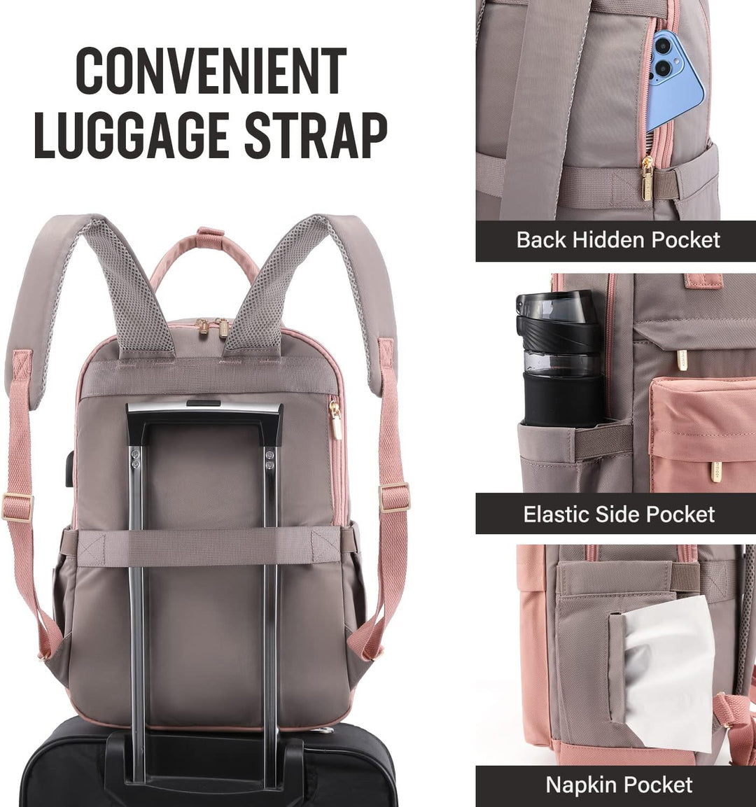 LOVEVOOK - Mochila para laptop de viaje para mujer, bolsa antirrobo...