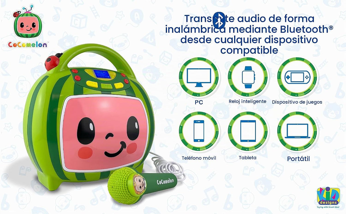 Cocomelon - Máquina de karaoke Bluetooth para niños con canciones integradas