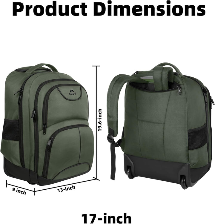 MATEIN Mochila con ruedas, mochila de viaje de 17 pulgadas para lap...