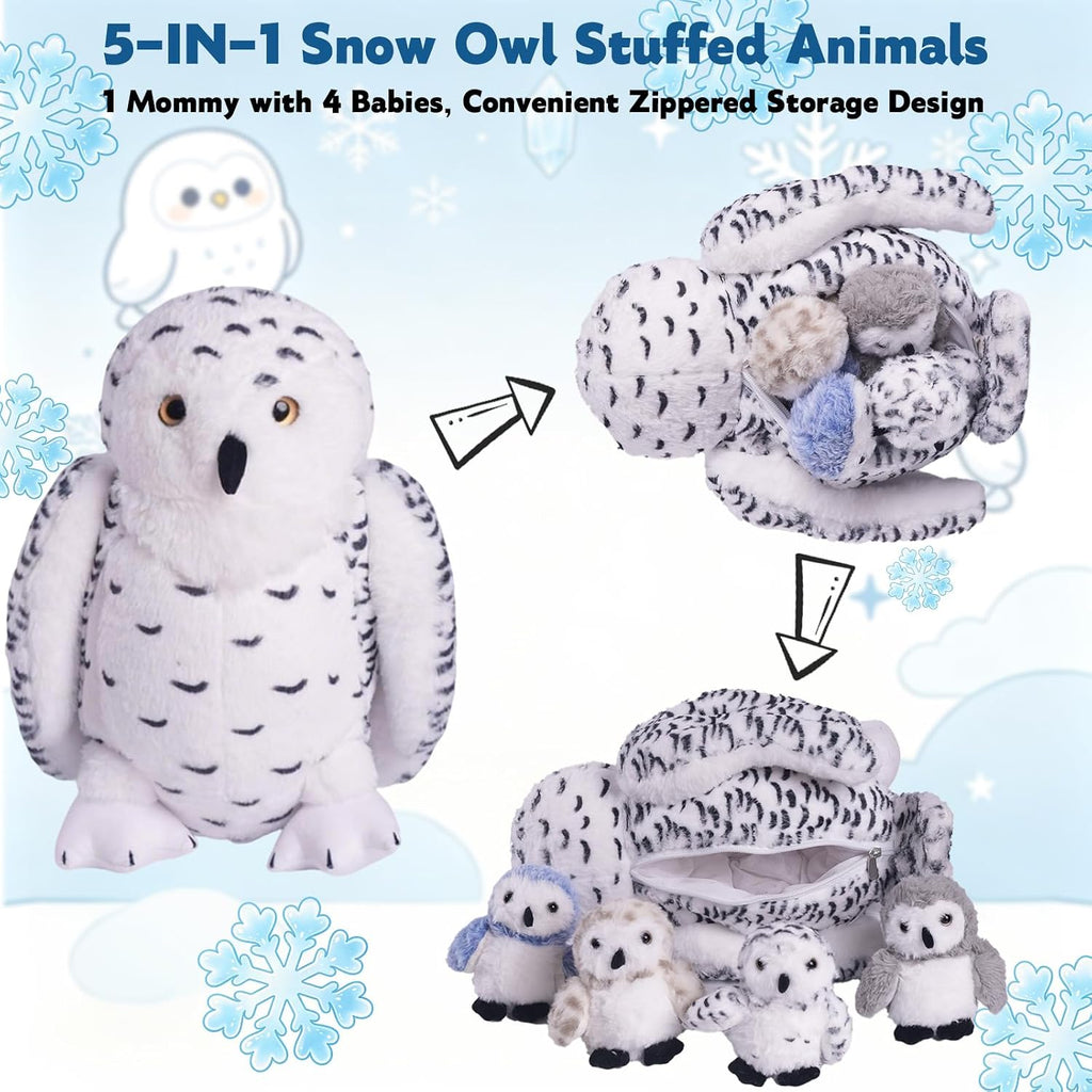 Juego de 5 piezas de animales de peluche de búho nevado, juguete de peluche