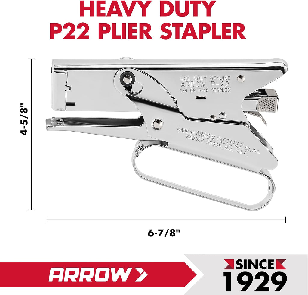 Arrow Fastener P22 - Engrapadora de alicates de mano resistente para manualidades, oficina y aislamiento, utiliza grapas de 1/4 pulgadas y 5/16 pulgadas