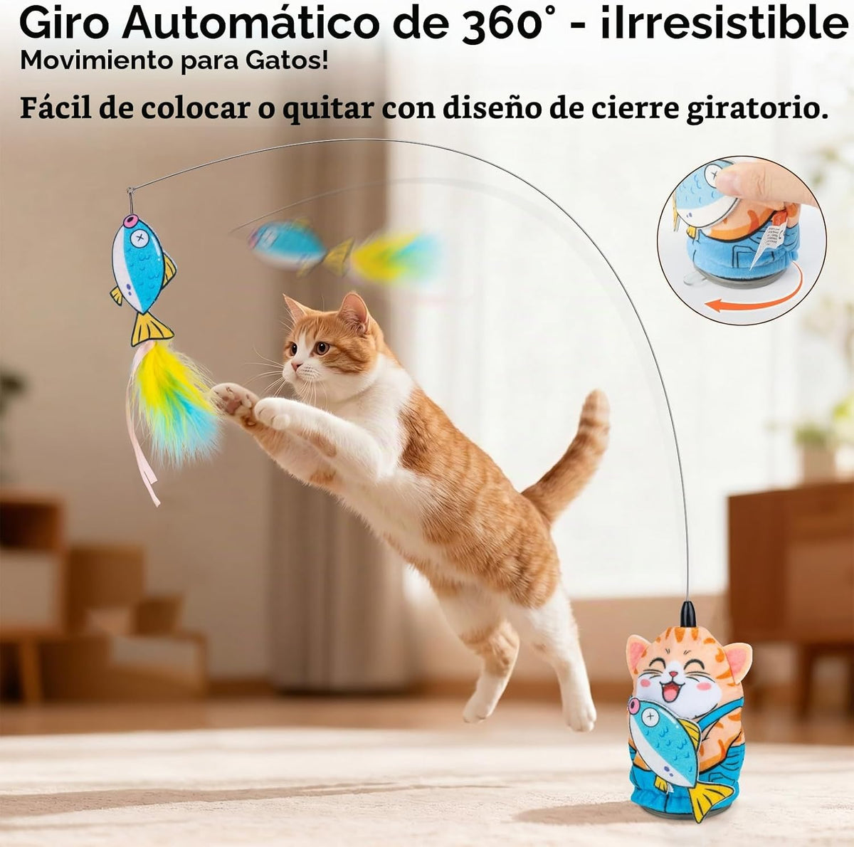 Migipaws Varita de juguete automática para gatos con ventosa, bonita base de gato, teaser interactivo recargable para gatos de interior