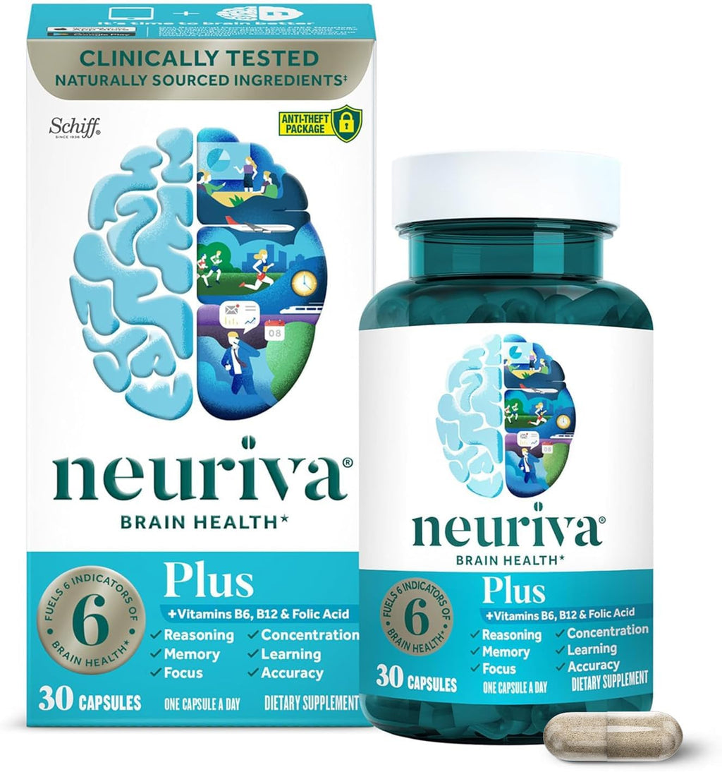 NEURIVA Plus Suplemento cerebral para la memoria y la concentración - 30