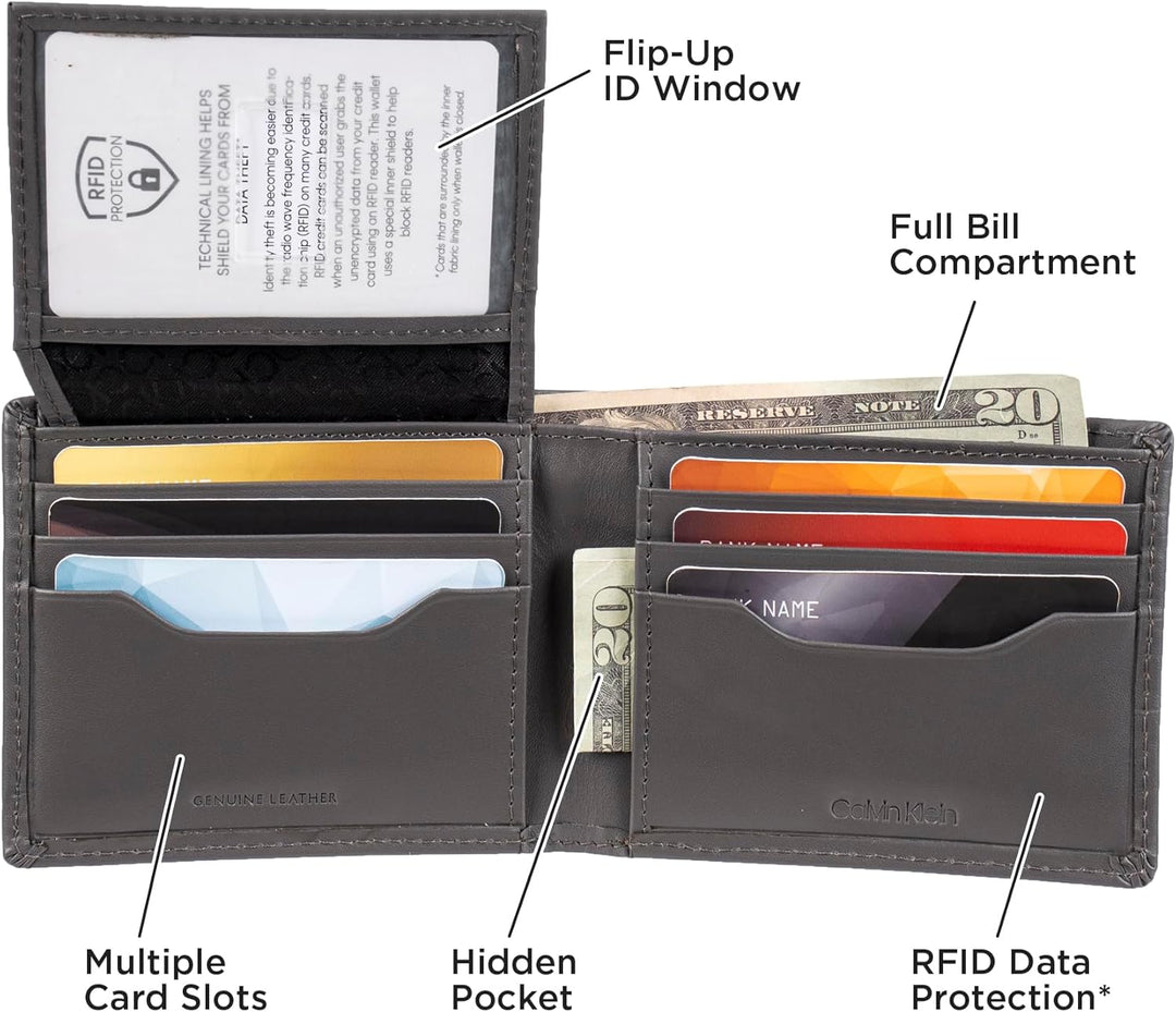 Calvin Klein Billetera plegable minimalista de piel RFID para hombr...