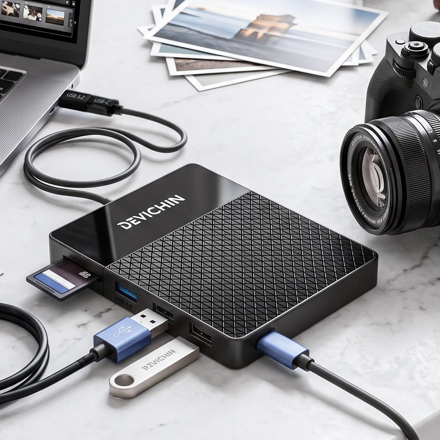 Devichin Disco duro externo de 1 TB, USB C y USB 3.0 multipuerto Hu...