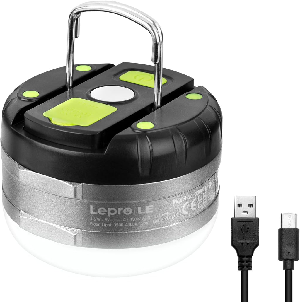Lámpara LE Farol LED portátil de camping con base magnética 3000 mAh, batería 280LM recargable por USB, luz LED portátil para casa de campaña, de 3 modos IPX4, luz resistente al agua para senderismo, pesca, para interiores y exteriores, de emergencia