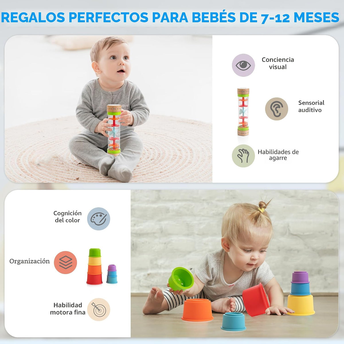 WOODMAM Montessori Toys para Babies 7-12 Months, 9 en 1 Educational Play Kit