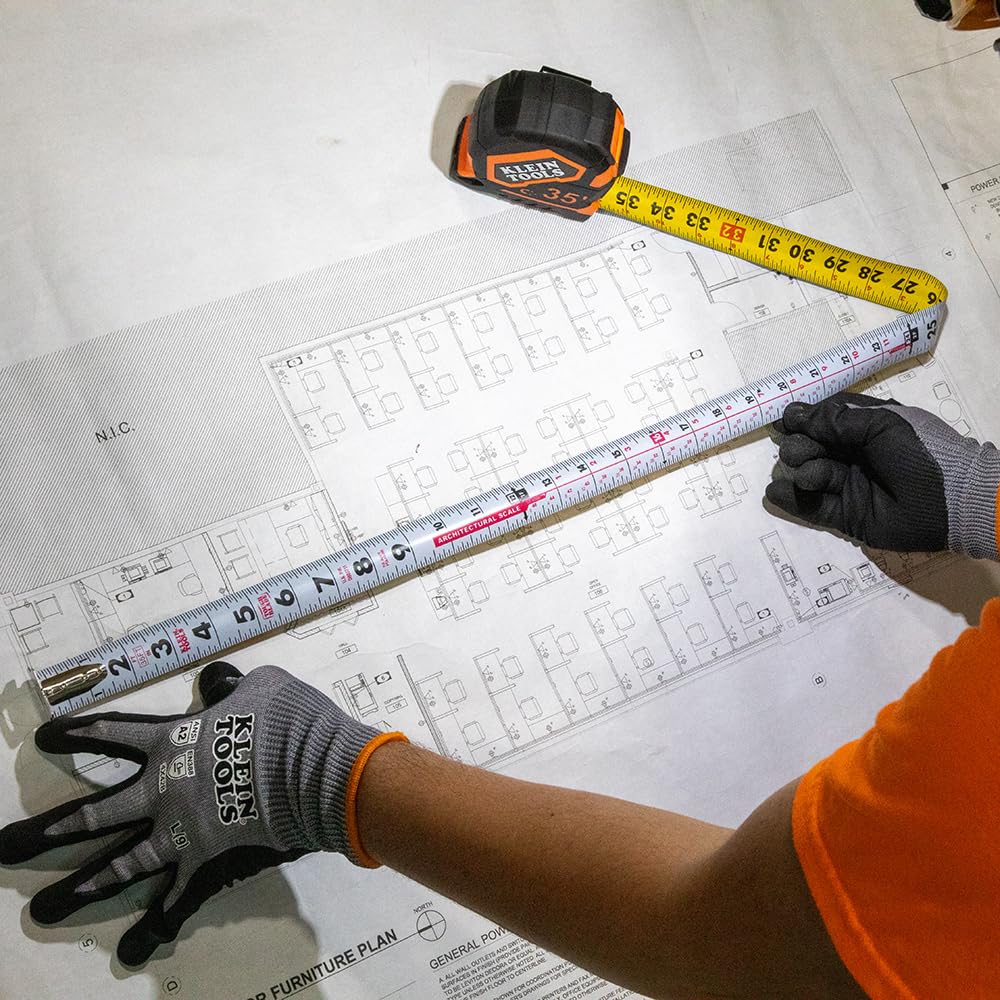 Klein Tools Cinta métrica 9235, cinta métrica magnética resistente con hoja reforzada de nailon de doble cara de doble gancho de 35 pies, con clip de cinturón de metal