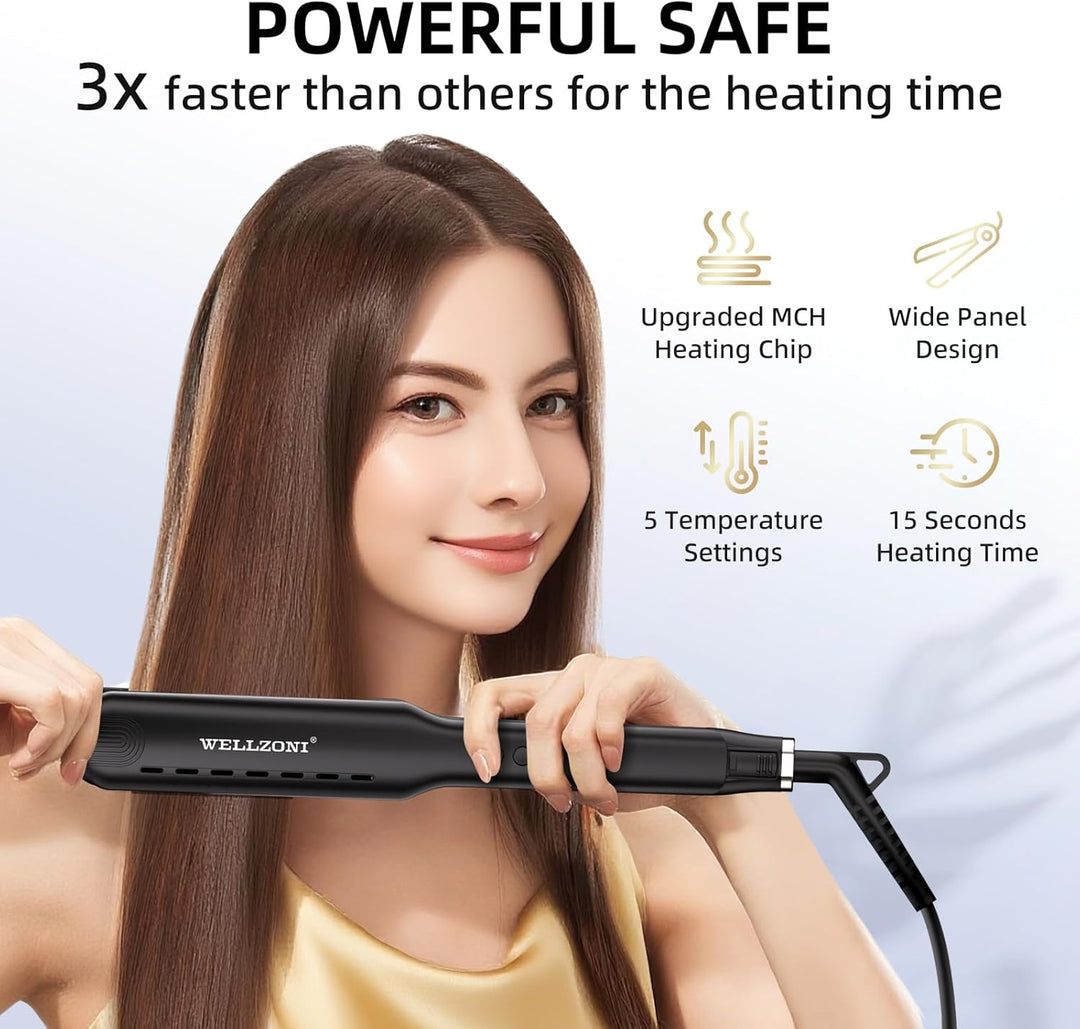 Plancha de pelo de 1.5 pulgadas, para cabello negro grueso, antiest...
