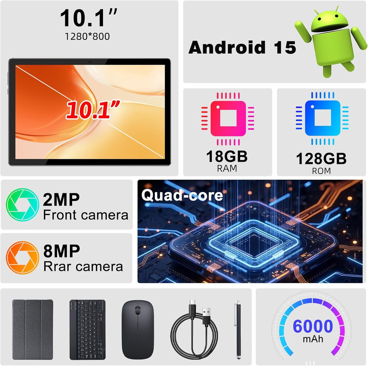 Vyrolinia Tablet Android 15 10 pulgadas 18 GB RAM+128 GB ROM\/2 TB...
