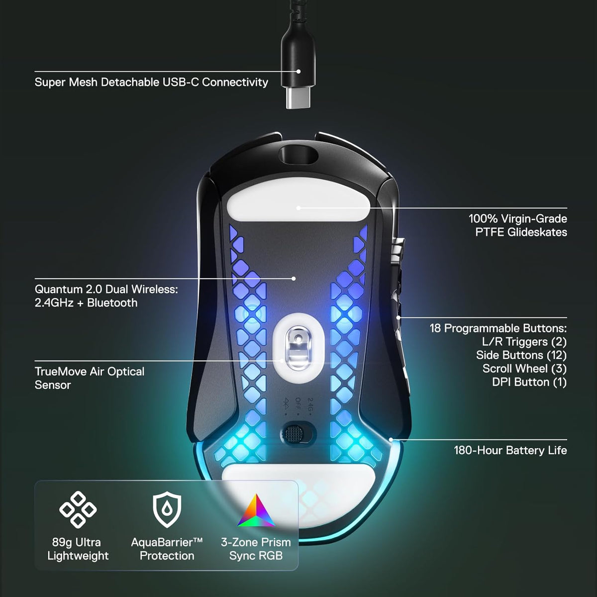 SteelSeries Aerox 9 Wireless - Ratón para juegos Holey RGB - Diseño...