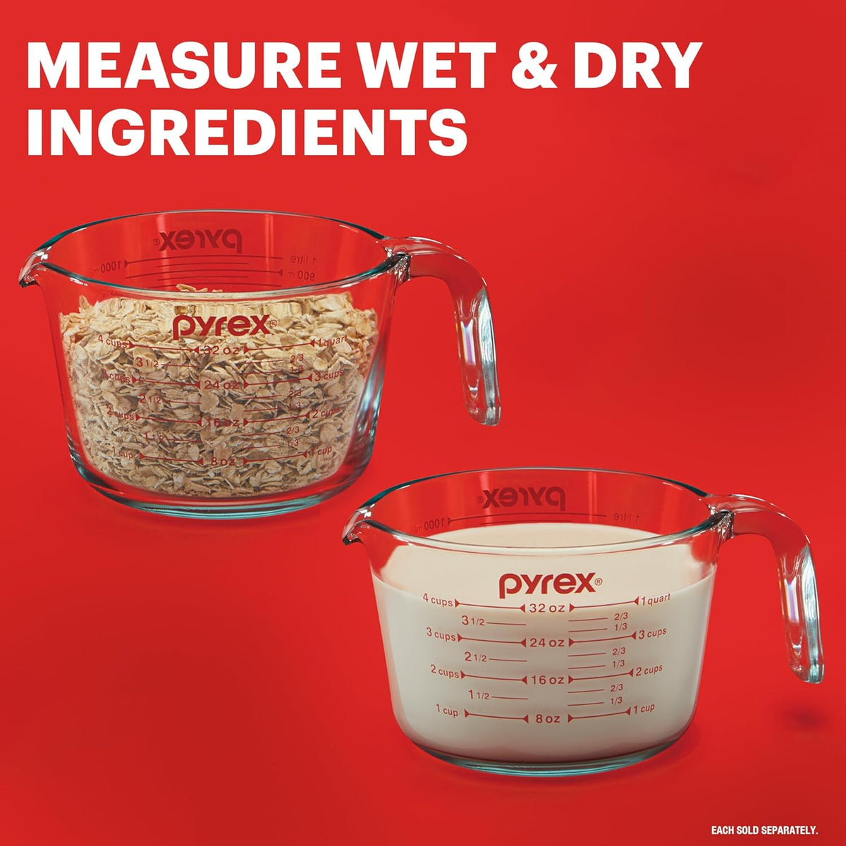 Pyrex Essentials (3-Pack) Tazas medidoras de vidrio, juego de tazas medidoras (1, 2 y 4 tazas) para preparar, hornear y cocinar, aptas para horno precalentado, lavavajillas, congelador y microondas