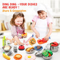 Hohosunlar - Juego de accesorios de cocina de simulación para niños, 38 piezas de juegos de ollas y sartenes de acero inoxidable para niños, utensilios de cocina de juguete, alimentos de simulación