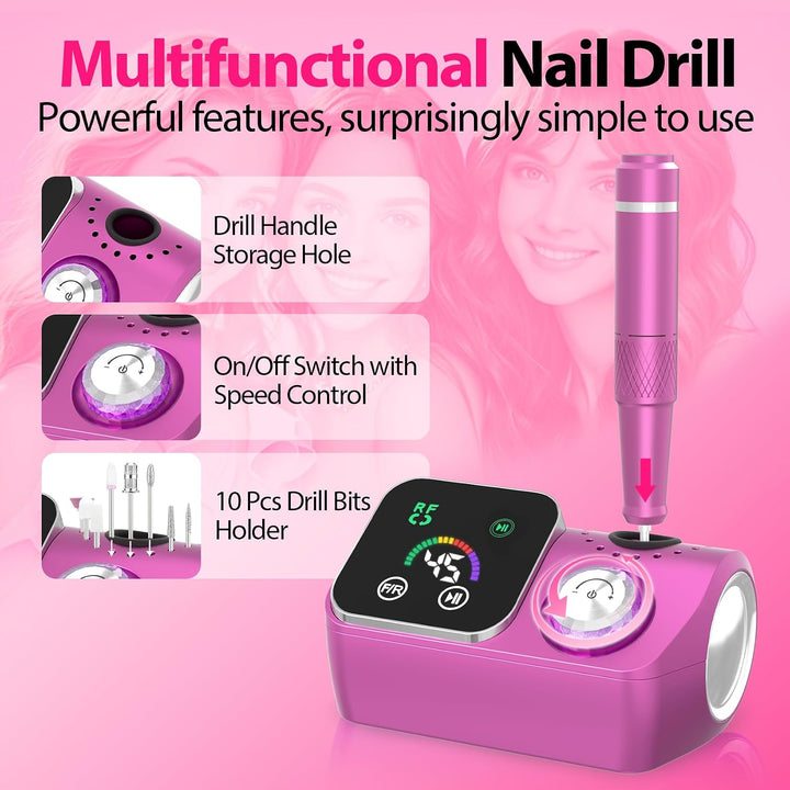PYVOLA Taladro de uñas eléctrico profesional E-File Máquina - Kit d...