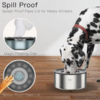 Feedoo Tazón de Agua de 1 Galón sin Derrame para Perros, de Acero Inoxidable de Doble Pared con Tapa Antisalpicaduras y Disco Flotante, Base Antideslizante, Comedero de Agua Lento Fácil de Limpiar