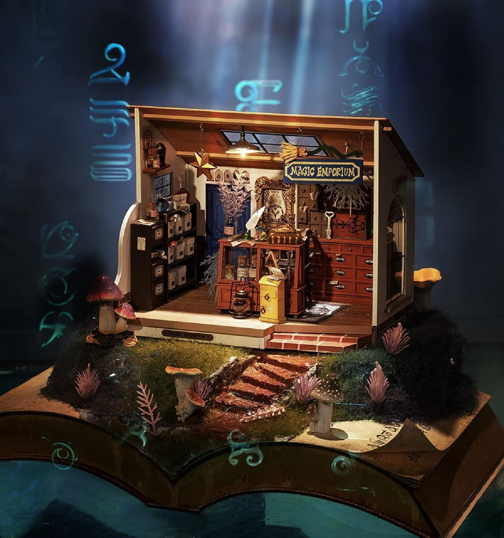 Rolife Kit de Casa en Miniatura DIY Casa Mágica, Kit de Casa Pequeña para Adultos para Construir, Kit de Fabricación de Mini Casa con Muebles, Halloween para Familia y Amigos (Kiki's Magic Emporium)
