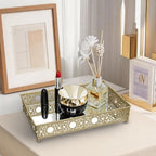 Bandeja de espejo dorado de 3 piezas, bandeja organizadora de perfume de metal decorativo