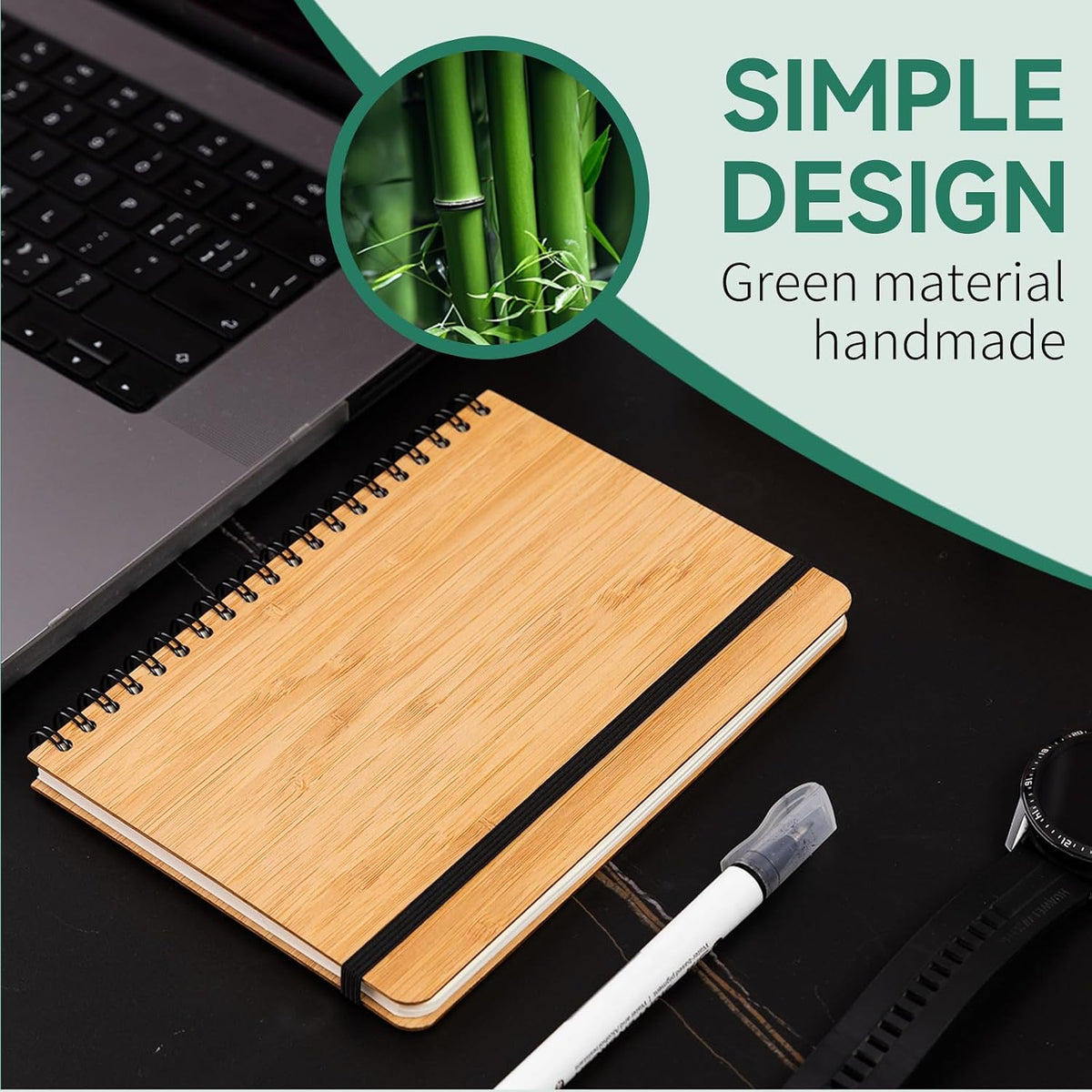 4 paquetes de cuadernos de bambú forrados, diario de madera, 5 x 7