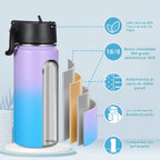 Paquete de 4 botellas de agua para niños de 16 OZ a granel, botellas deportivas aisladas con tapa de pajita, botella de acero inoxidable con asa para mantener el frío, vasos de doble pared