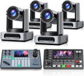 Tenveo Paquete de cámara PTZ/Kits, 4K 60FPS 30X AI Tracking NDI SDI/HDMI/USB3.0/LAN (PoE) Cámara PTZ (*4), controlador de joystick NDI y HDMI 4K + conmutador de video SDI para eventos en vivo de