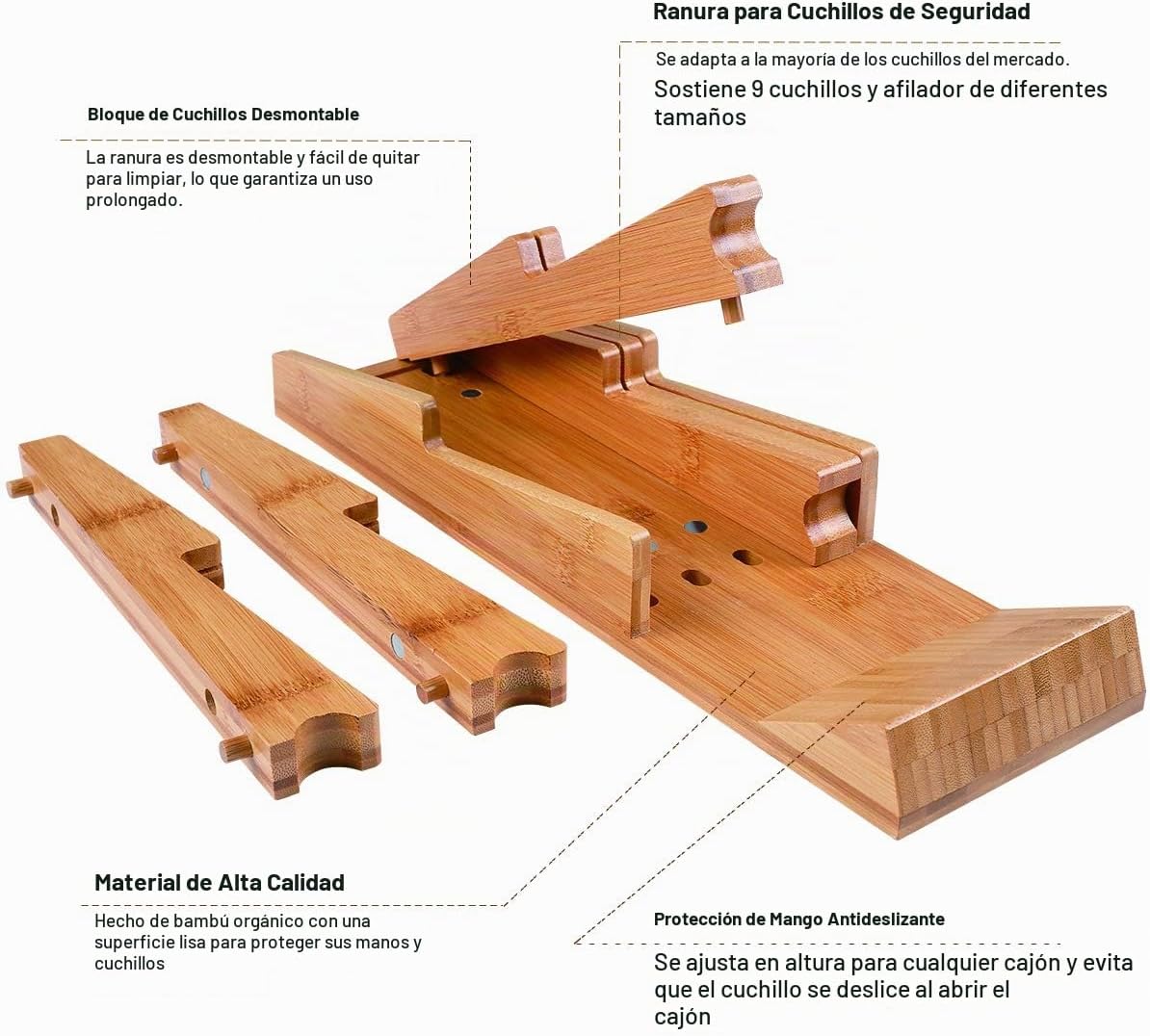 NIUXX Juego de bloques de cuchillos de bambú para 9 cuchillos (no incluidos)