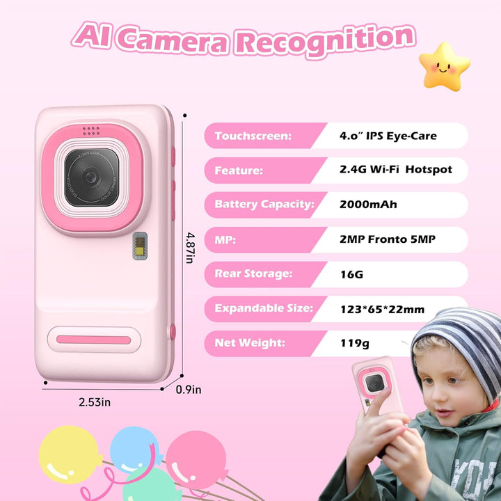 Gimywit Cámara AI para niños y niñas de 3 a 11 años, cámara de vide...