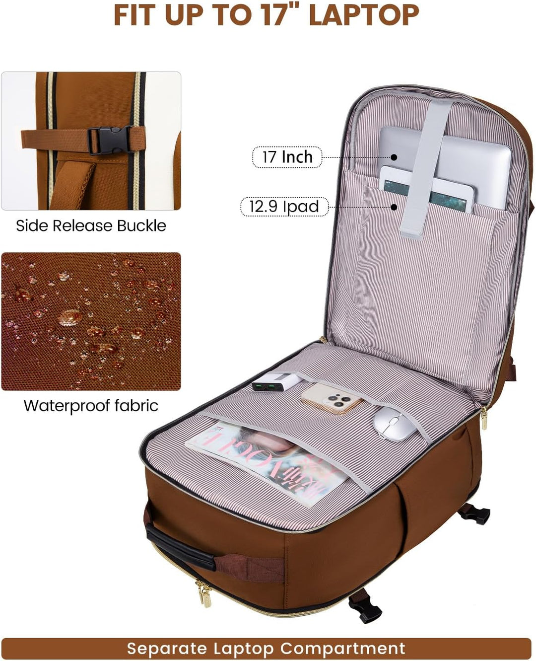 LOVEVOOK Mochila de viaje de 50 litros para mujeres y hombres, equi...