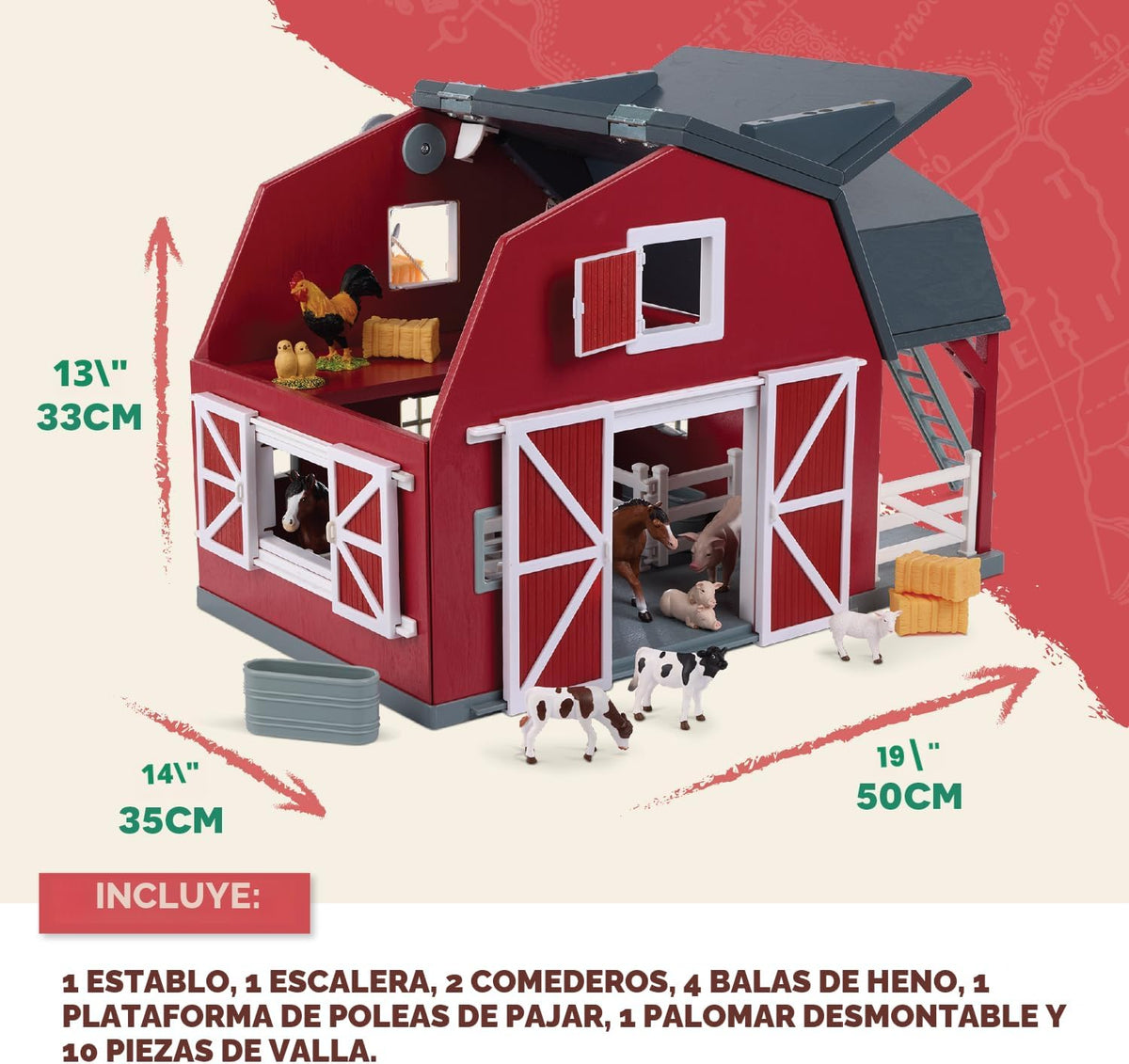 Terra by Battat Establo de Animales Juguete de Madera, Set de Juego de 20 piezas