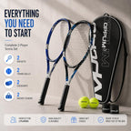 Raquetas de tenis OPPUM PRO-500 para adultos, paquete de 2 raquetas preencordadas para principiantes e intermedios con bolsa de transporte y 2 pelotas, cabeza sobredimensionada de 105 pulgadas