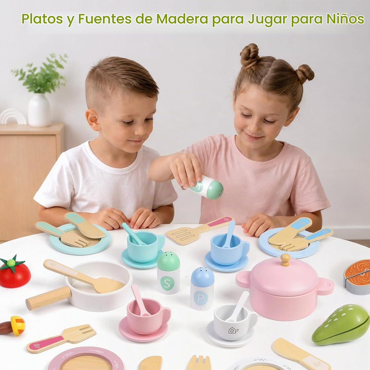 Platos de juego de madera para la cocina de los niños